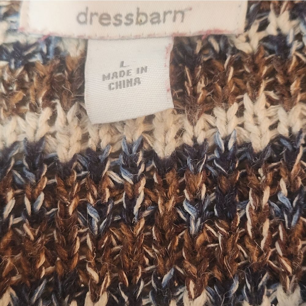 Dressbarn L Women's Brown/Blue/White Silk Cardigan w/Brown Shank Buttons - Picture 3 of 9